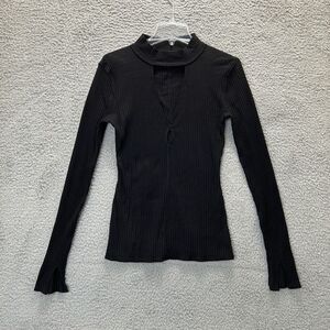 Intimately Free People‎ Shirt Womens Small Black Ribbed Key Hole Slim Mock Neck